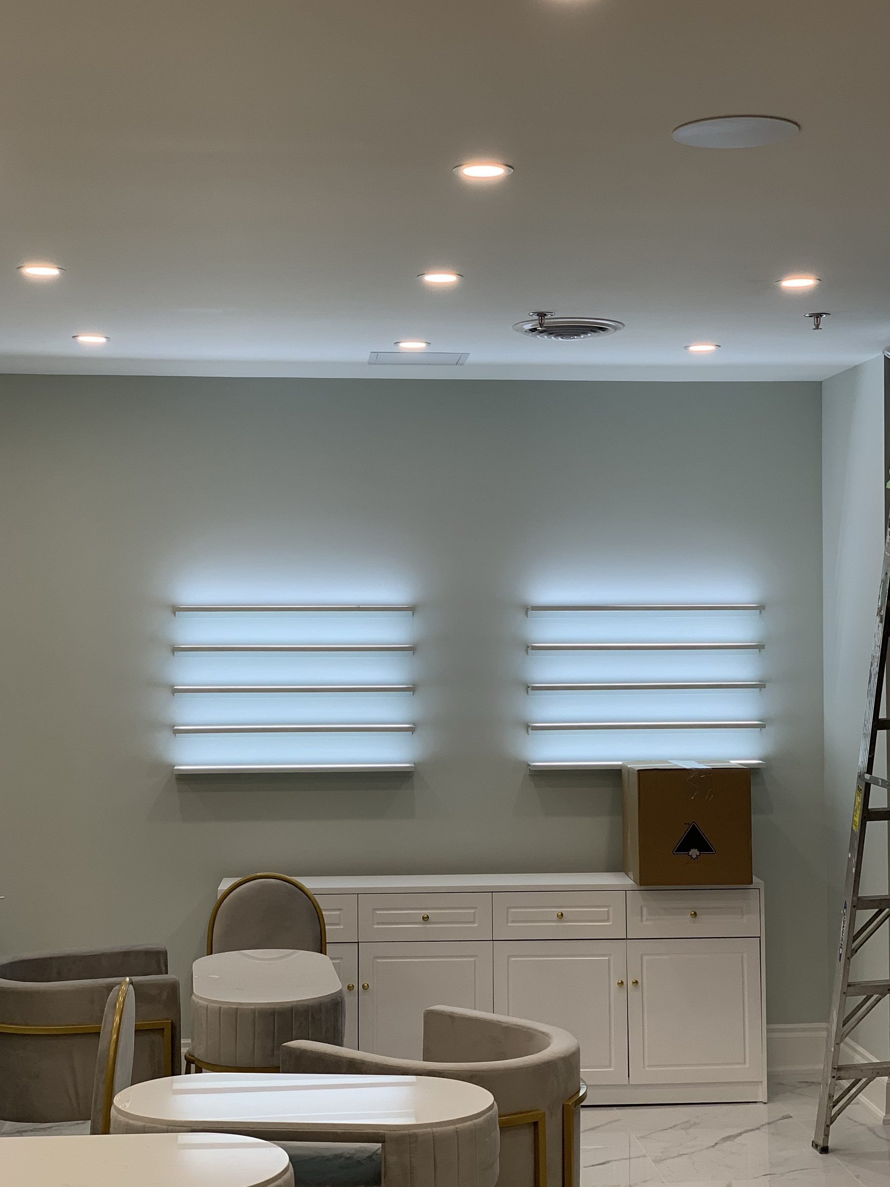 Finished commercial lounge area kept in service after handover, built by Buildup Contracting in the GTA