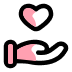 Black outlined hand holding a pink heart symbol inside the palm.