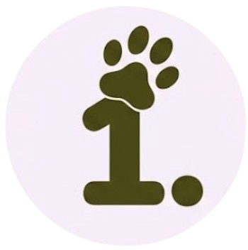 Dark green number one with a paw print integrated above it on a light circular background.