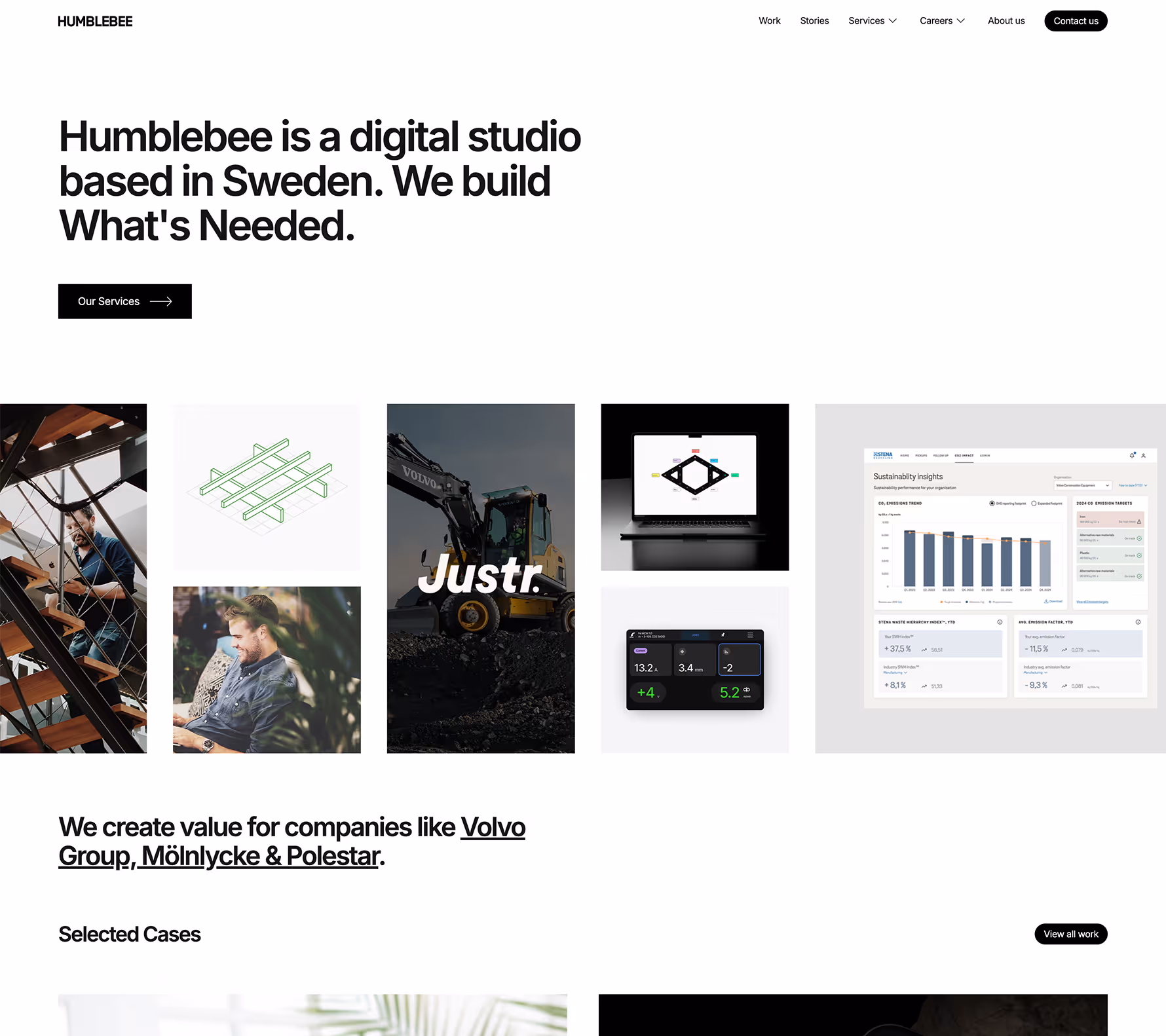 Humblebee homepage, a digital design agency in Gothenburg, Sweden, built in Webflow