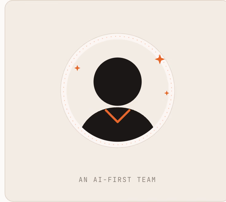 Icon of a generic person surrounded by stars with text 'An AI-First Team' below.