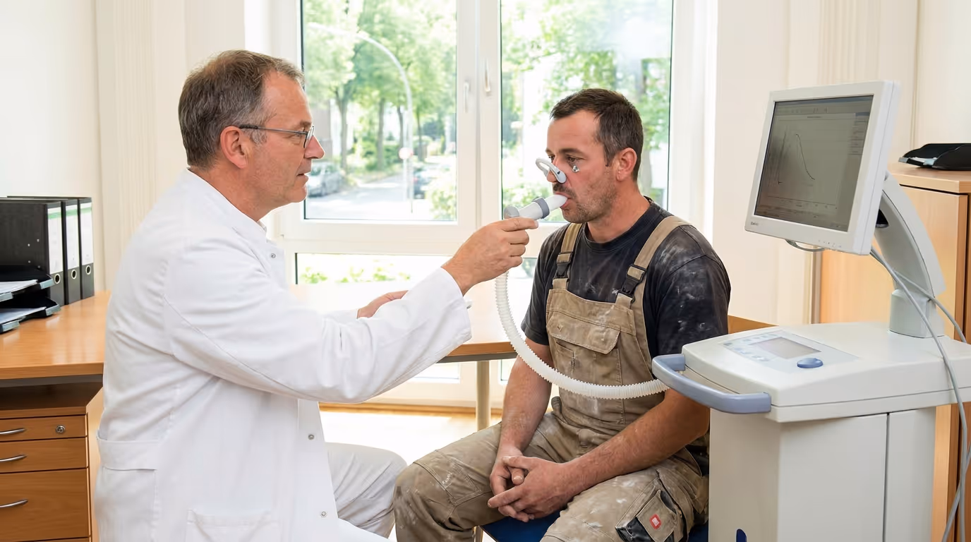 Spirometrie-Erstuntersuchung eines Steinmetzes