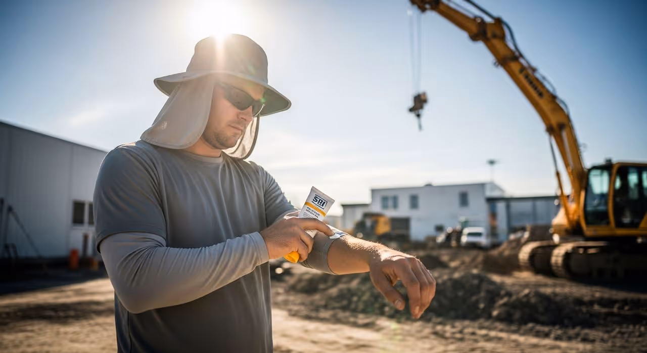 Sonnenschutz-Anwendung bei Outdoor-Arbeit — Hautkrebs-Prävention