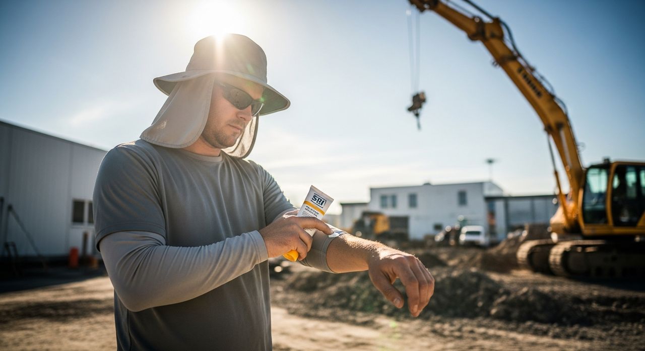 Sonnenschutz-Anwendung bei Outdoor-Arbeit — Hautkrebs-Prävention