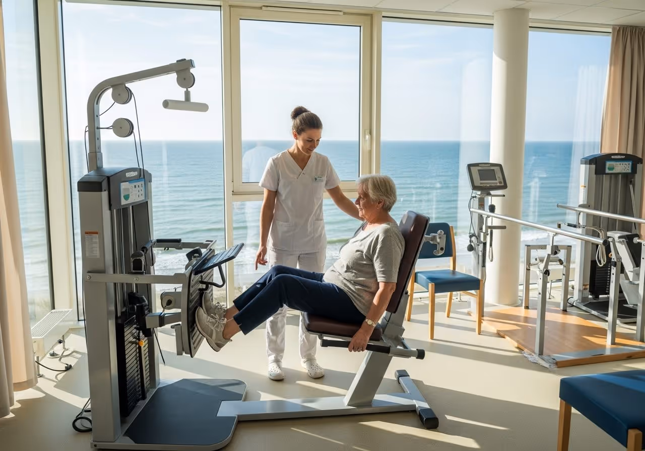 Reha-Klinik auf Borkum mit Patient und Therapeutin
