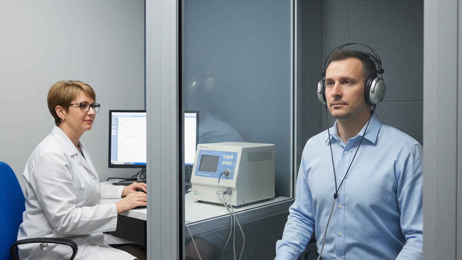 Audiometrie-Untersuchung beim Betriebsarzt zur Bestimmung der Hörminderung