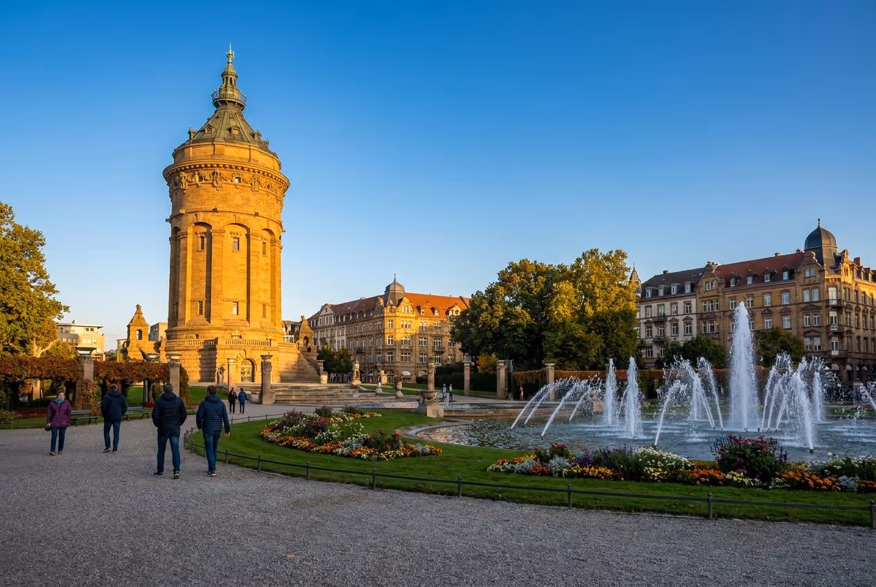 Mannheim, Wasserturm am Friedrichsplatz – Industrie- und Wissenschaftsstandort Rhein-Neckar