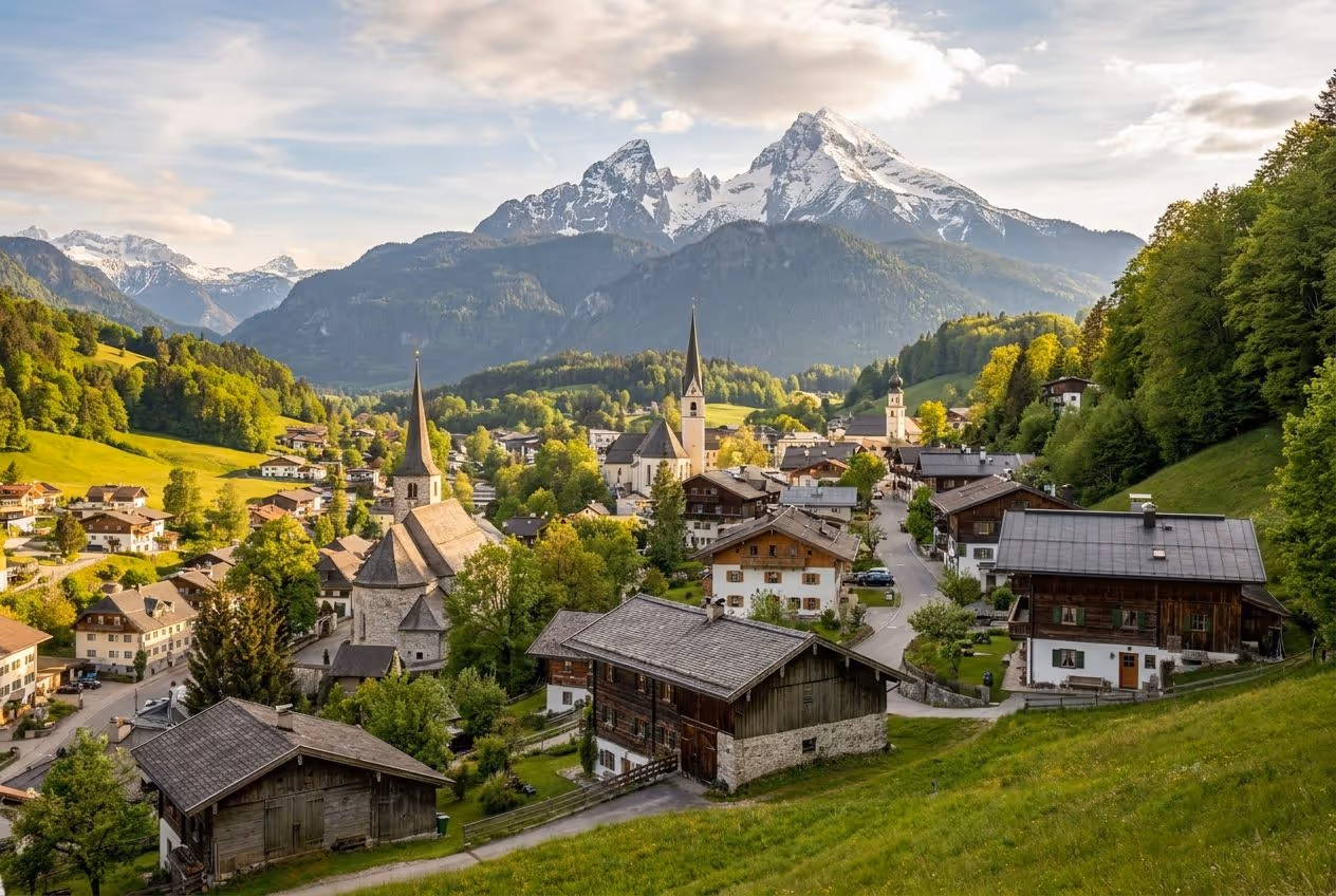 Alpenort Berchtesgaden vor dem Watzmann-Massiv
