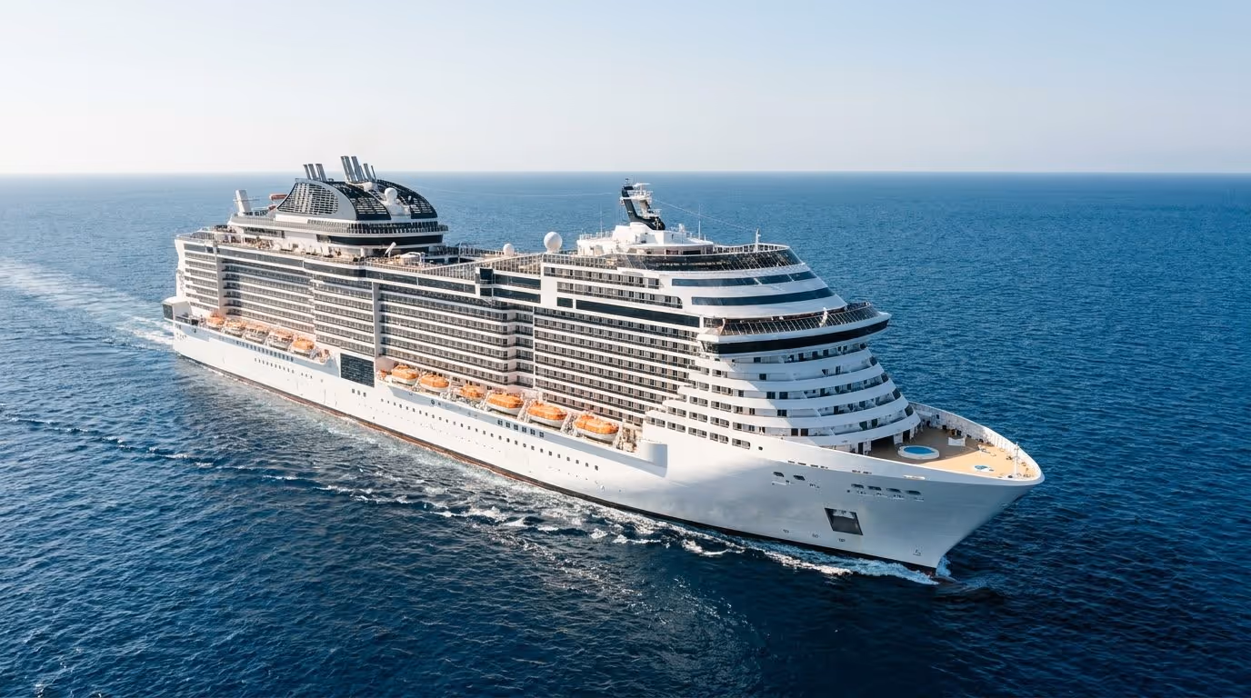 Grosses Kreuzfahrtschiff auf See als Sinnbild fuer Seediensttauglichkeit