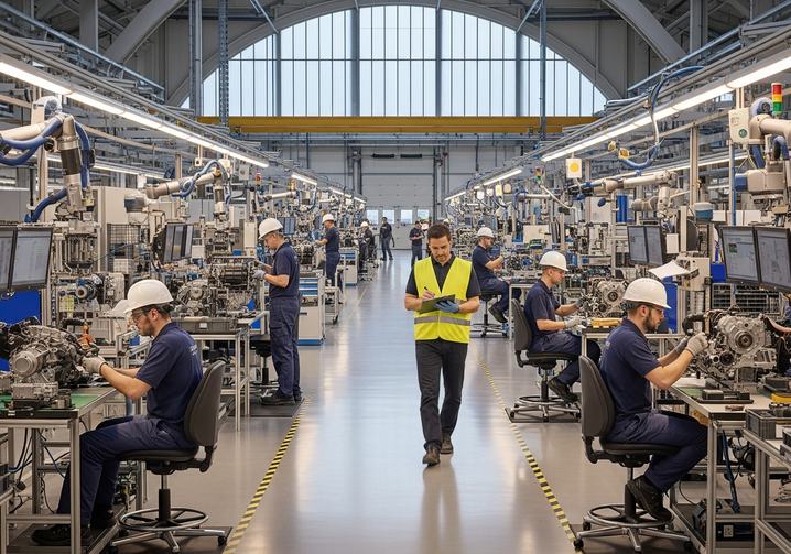 Industrieller Arbeitsplatz in Muenchen mit Sicherheitspruefung