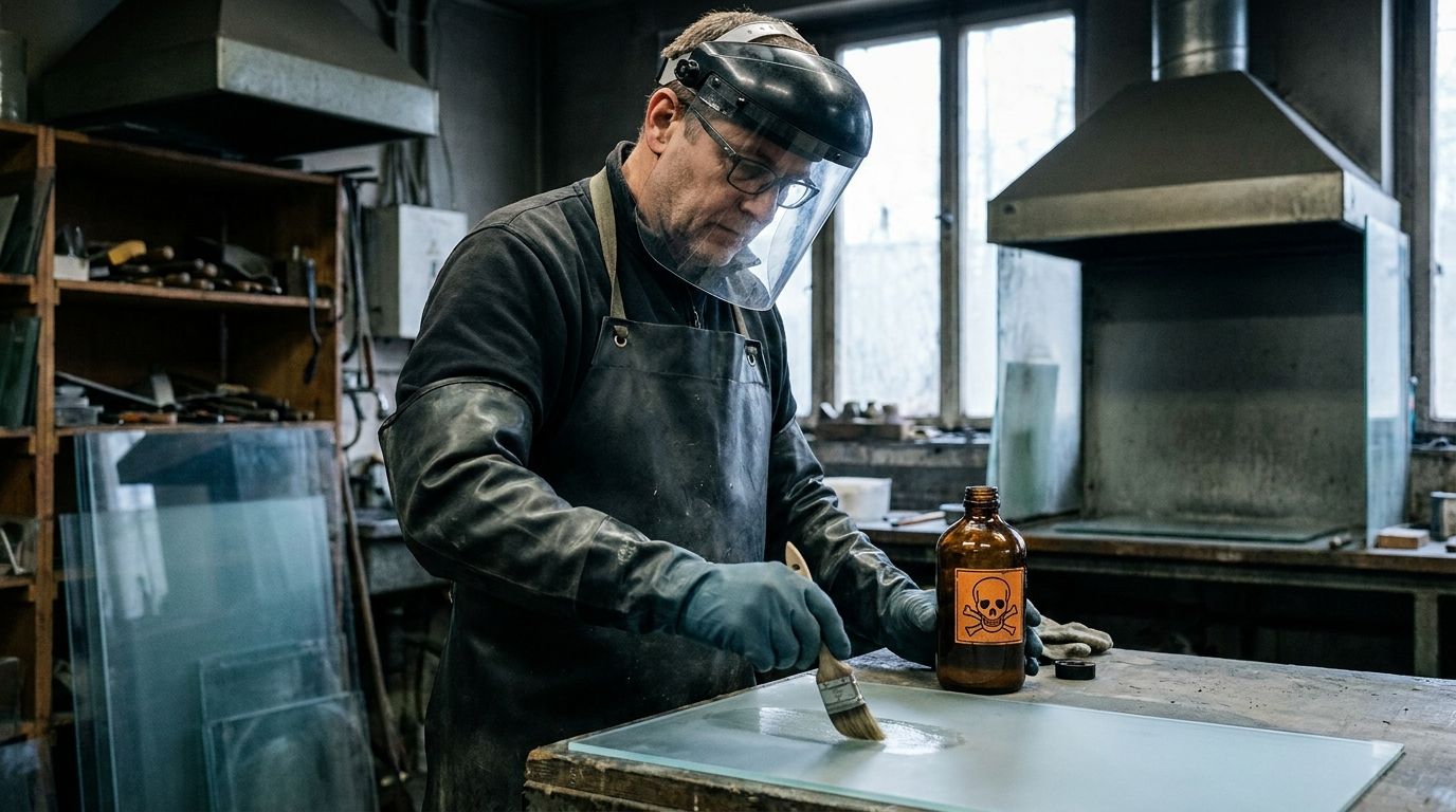Glasätzer mit säurefester PSA bei Flussäure-Ätzung