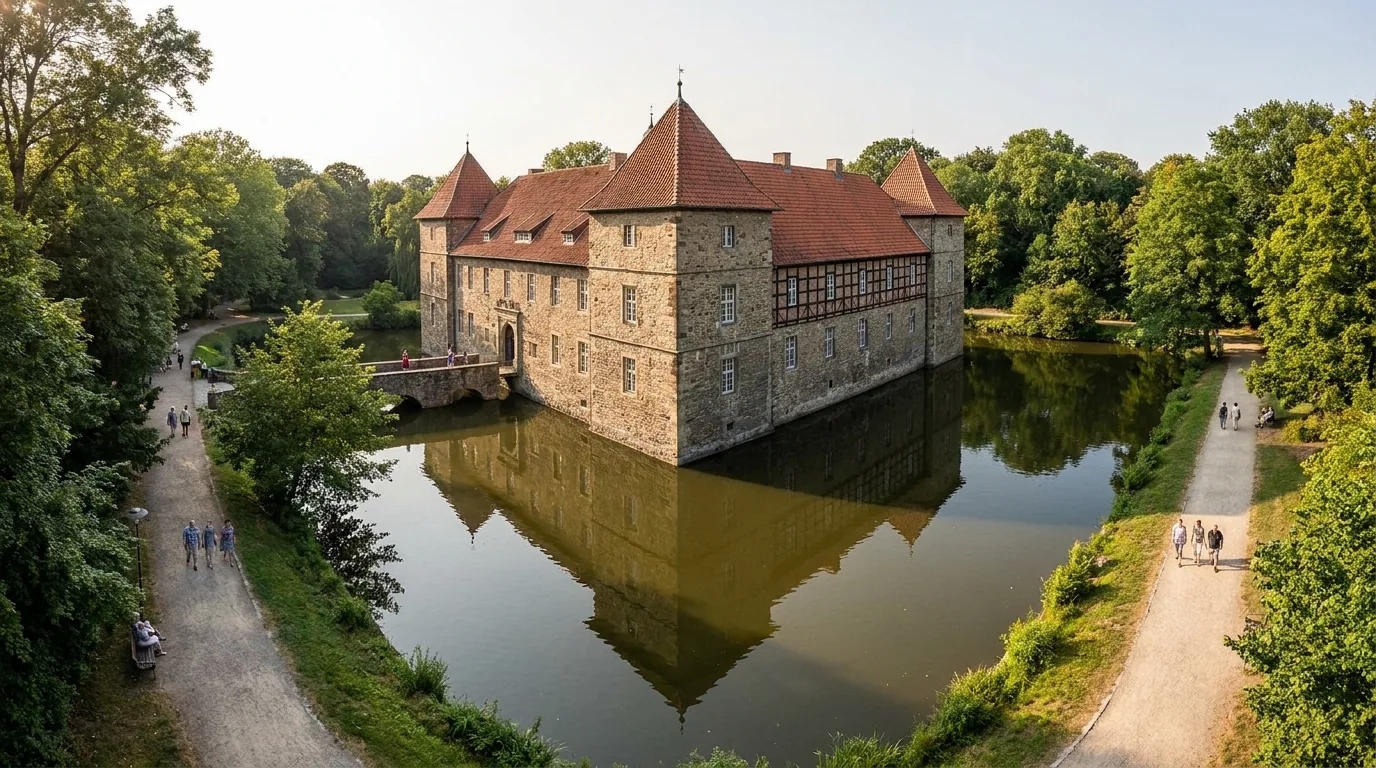 Das Wasserschloss Strünkede in Herne im Sommer