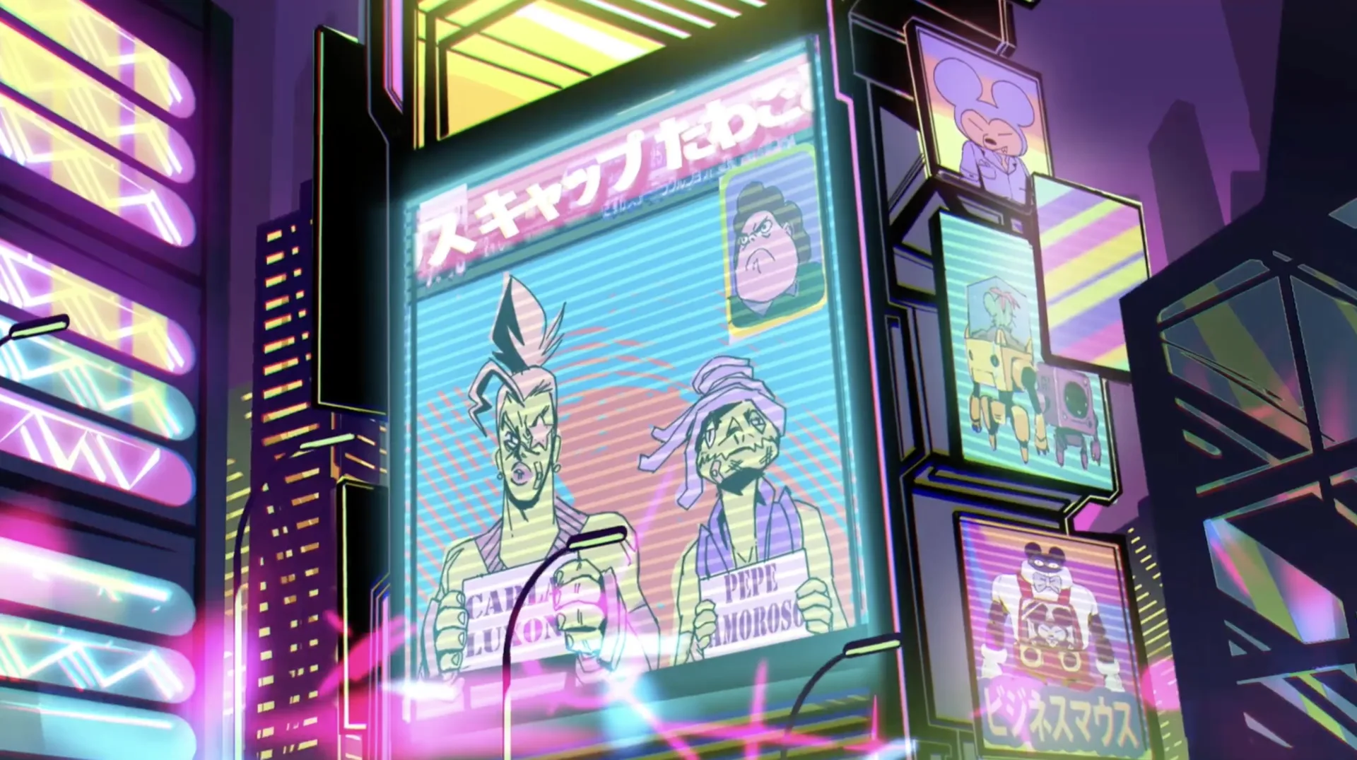 Animated scene from Funky Hunters — the bounty hunters in a firefight