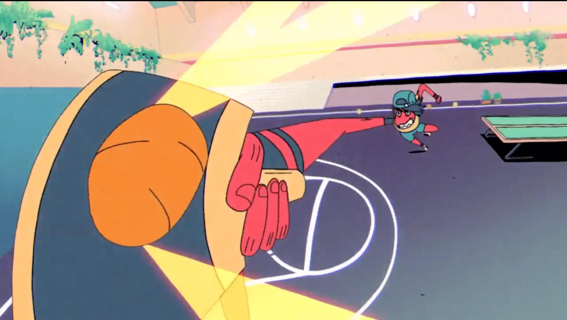 Animated scene from Deportivo Baby — a school ping-pong match
