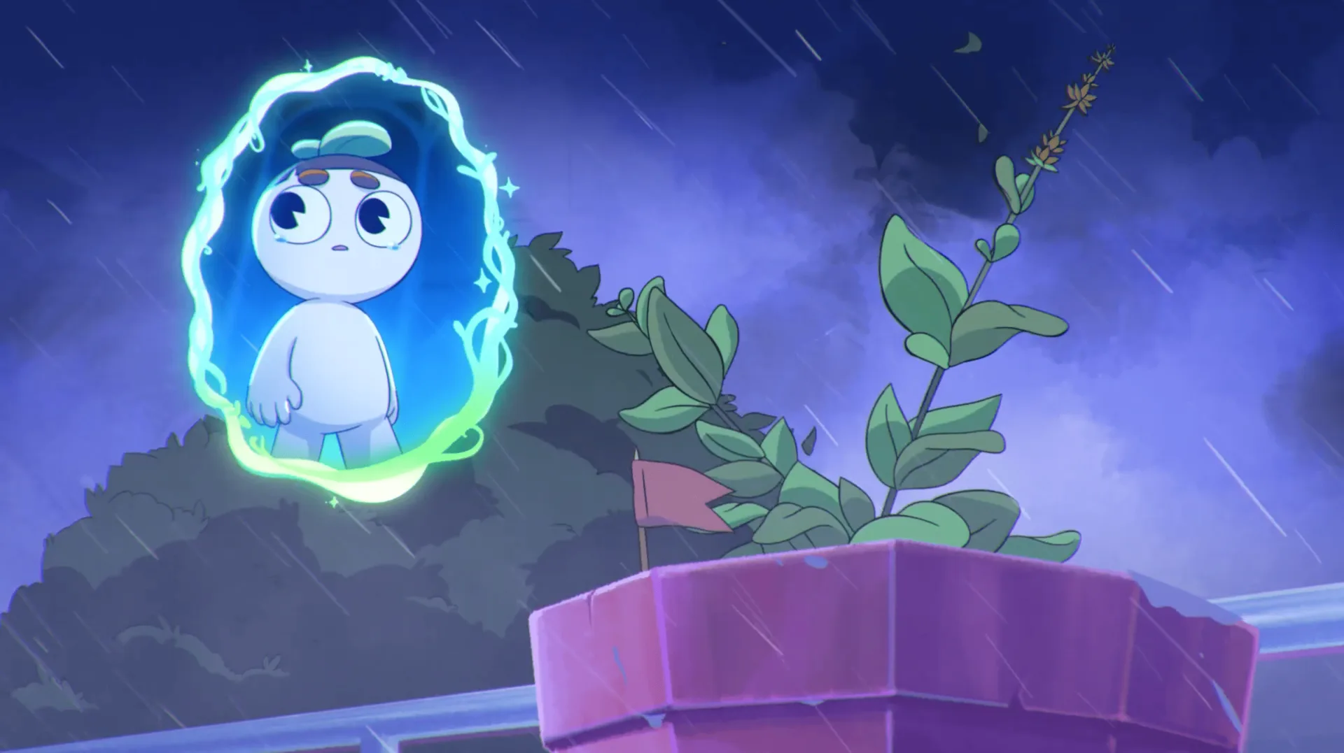 Animated scene from Shenku — Planti in the Greenhouse Sanctuary