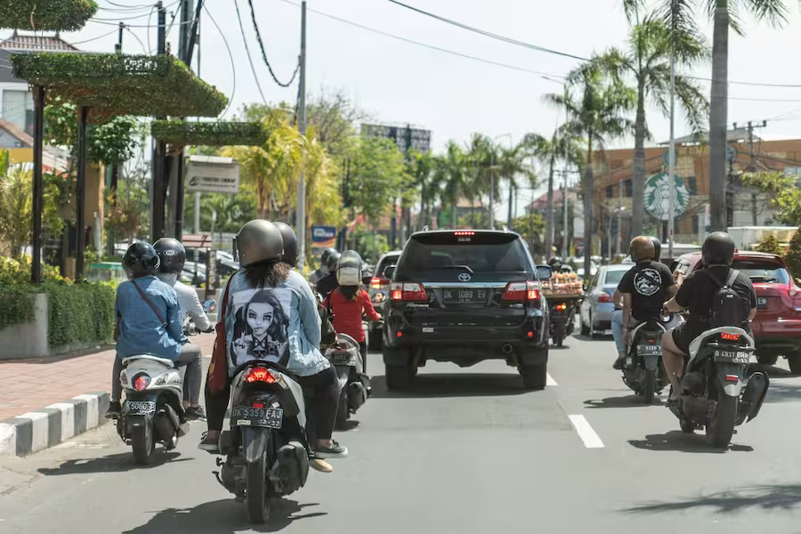 Bali traffic during a day