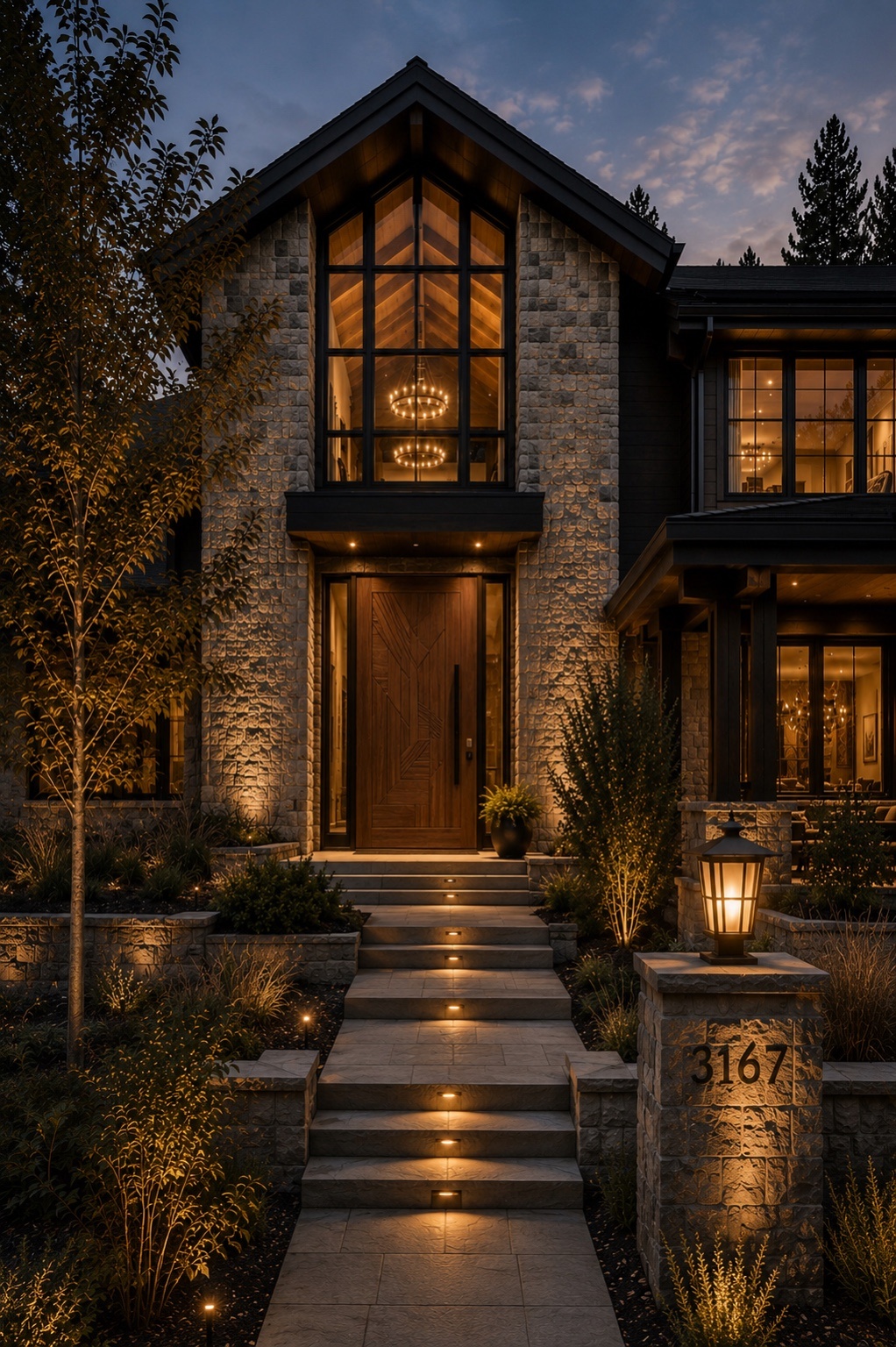 Luxury home exterior at night — selling your home with Roz White WK Real Estate