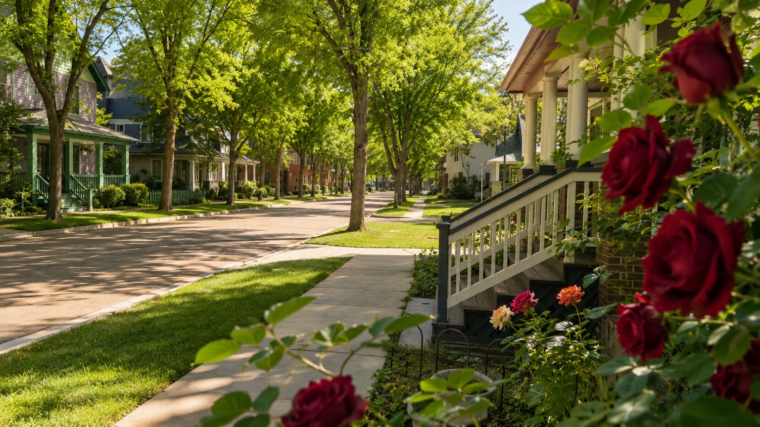 Prospect neighborhood Longmont Colorado with colorful Victorian-style homes