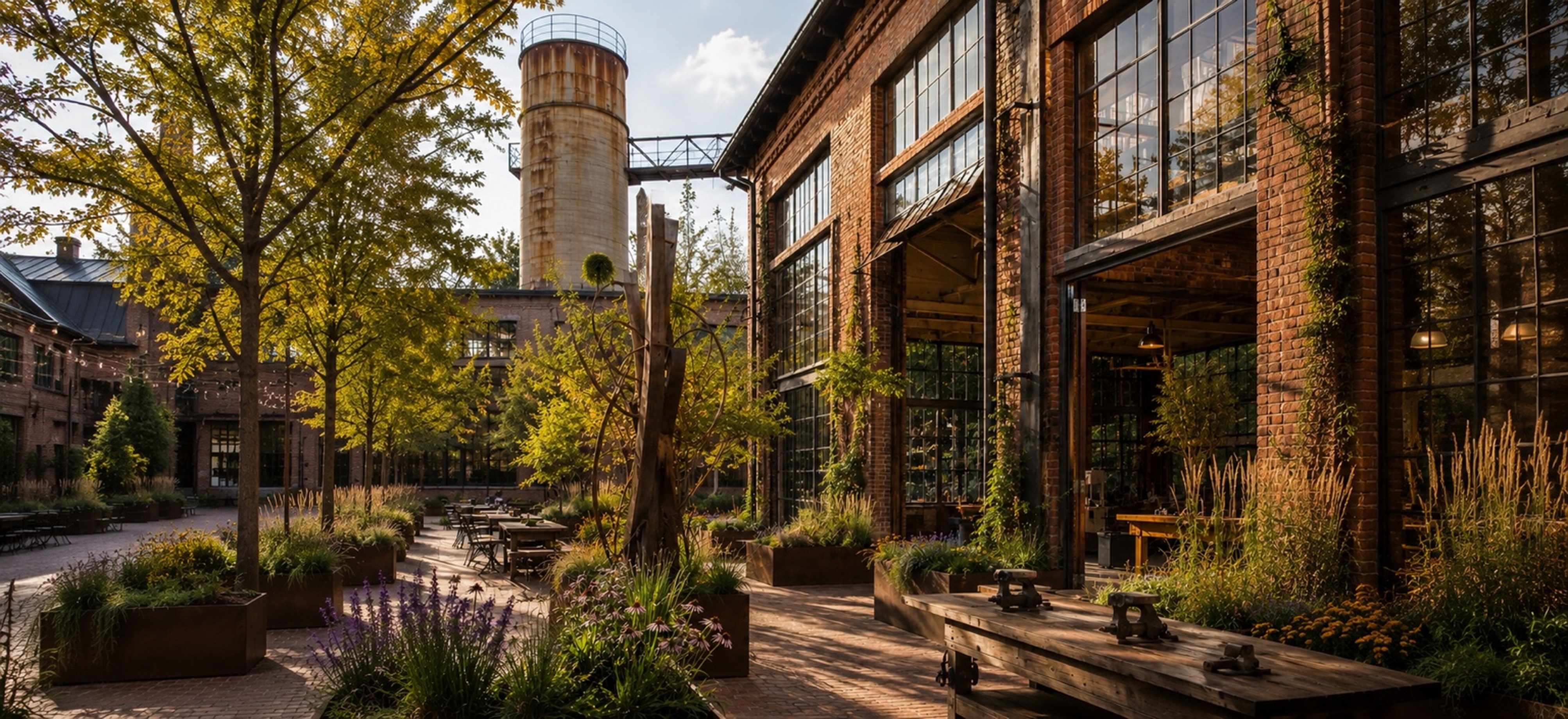 Longmont Sugar Mill District industrial courtyard Colorado