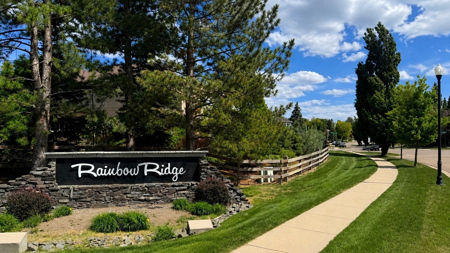 Rainbow Ridge neighborhood entrance sign Longmont Colorado