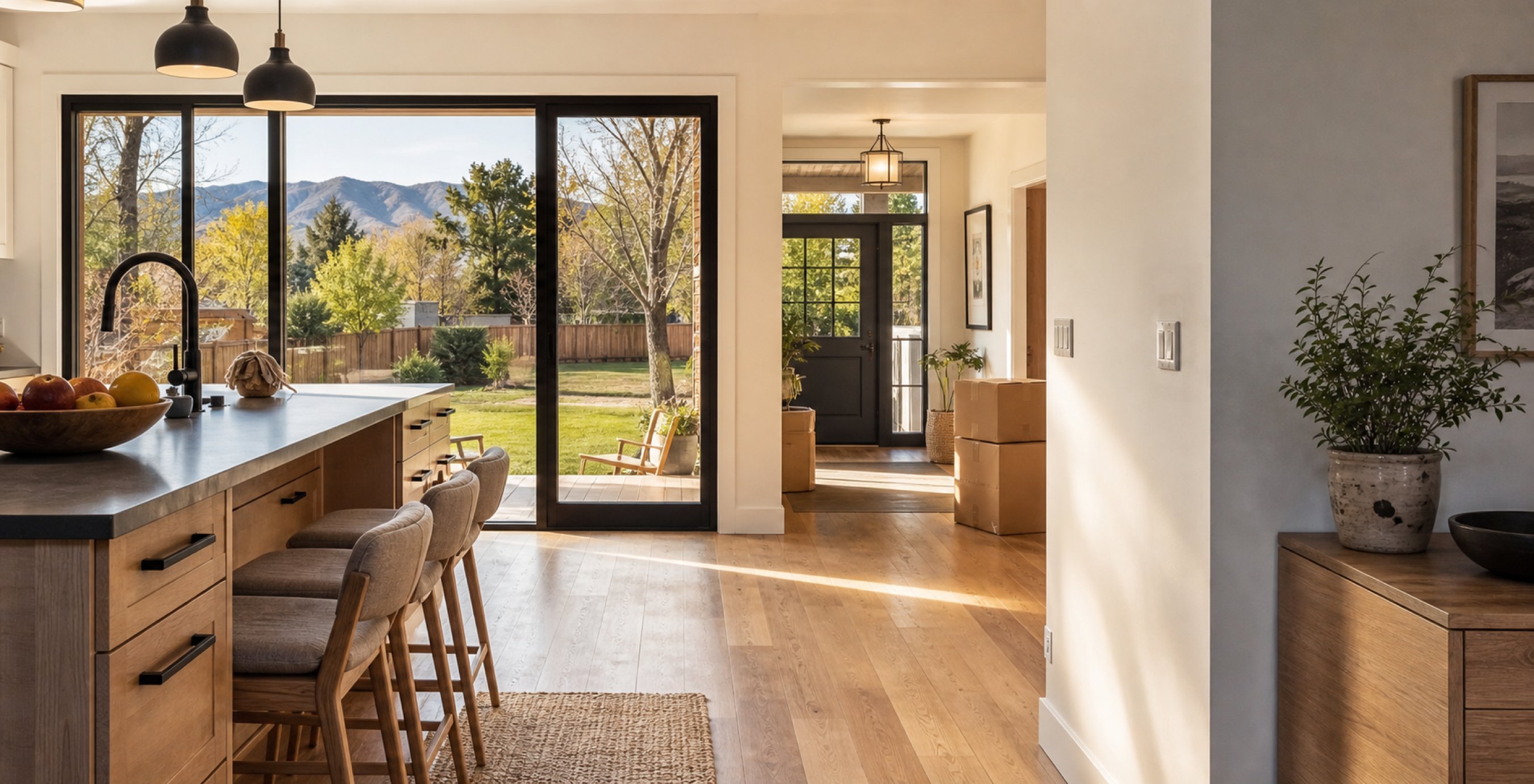 Front Range Colorado home exterior at sunset for a simultaneous home purchase and sale