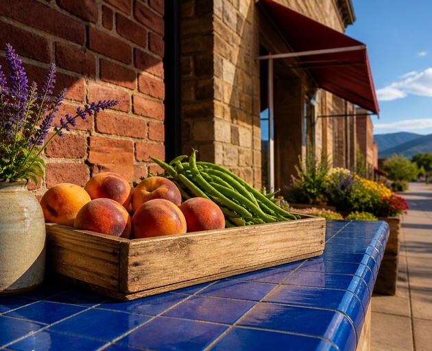 Colorado peaches and green beans at a Boulder County summer market thumbnail