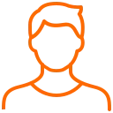 Orange outline icon of a person with head and shoulders visible.