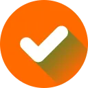 White checkmark inside an orange circle with a subtle shadow.