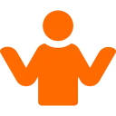Orange icon of a person shrugging with raised hands.