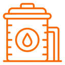 Orange icon of a water tank with a flame symbol on its front.