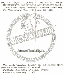 1923 USPTO Trademark Filing - Serial No. 184,914 - Armored Trunk Mfg. Co.