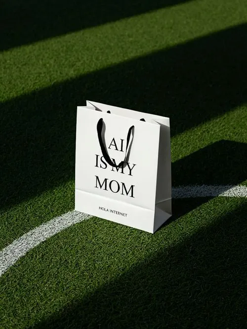 A shopping bag sitting on top of a green field.