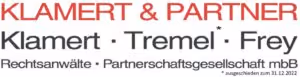 Logo Klmert & Partner with names Klamert, Tremel, Frey and law firm description in German.