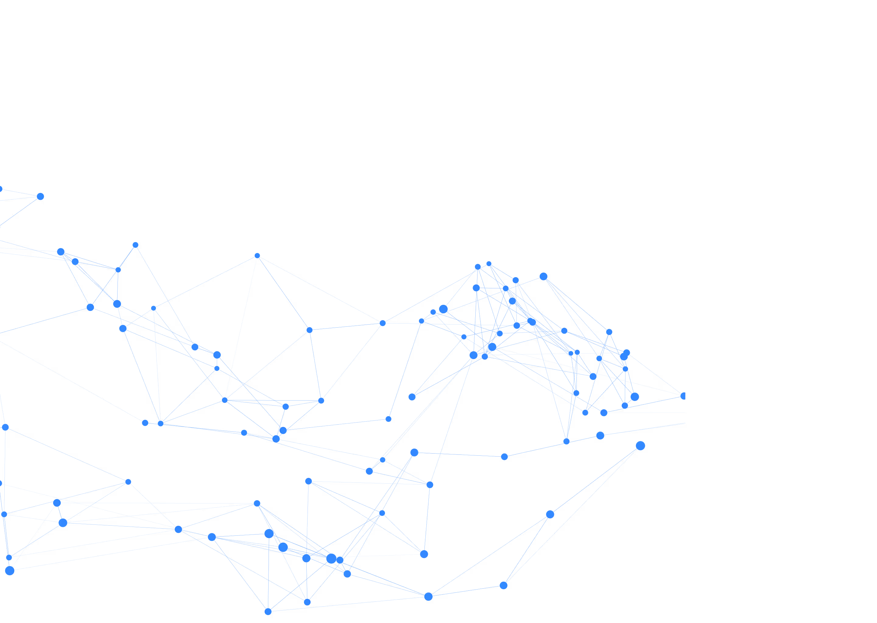 Vernetzte blaue Punkte und Linien bilden ein digitales Netzwerk auf schwarzem Hintergrund.