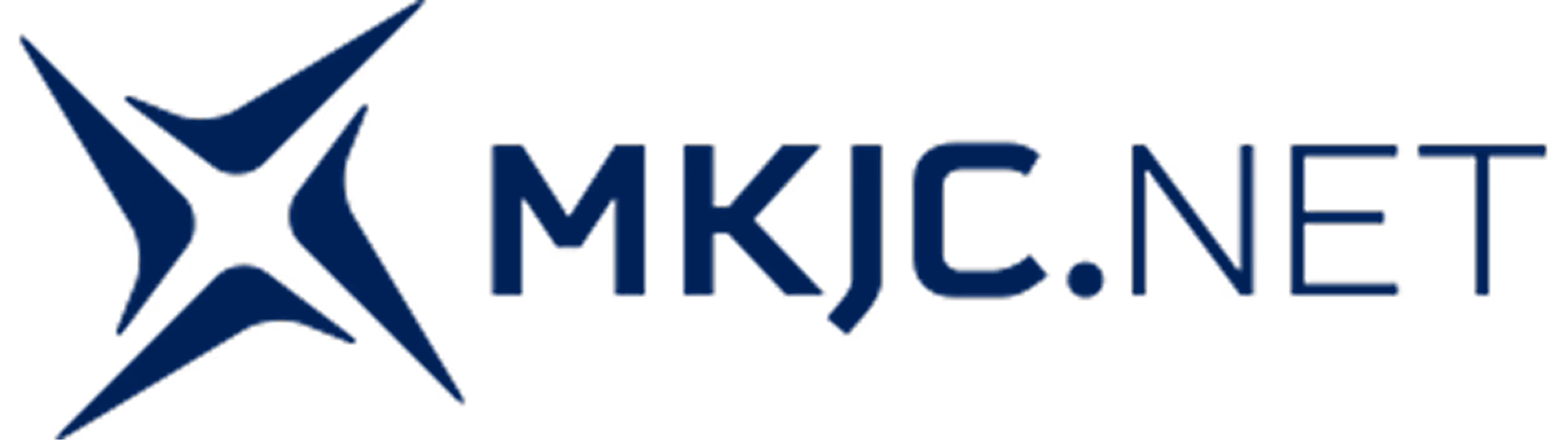 MKJC.NET Logo mit blauem abstraktem Sternsymbol links vom Text.