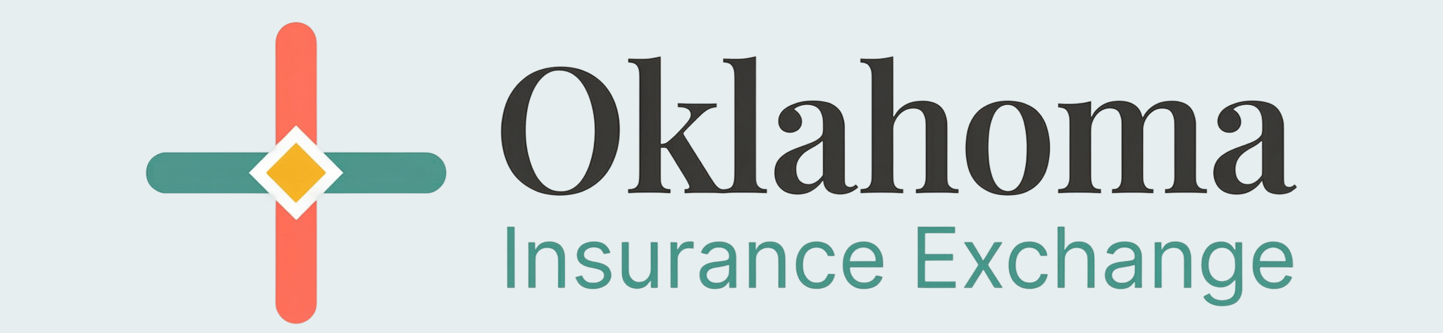 Logo of Oklahoma Insurance Exchange with a cross symbol composed of a vertical red bar and a horizontal green bar intersecting at a diamond shape.