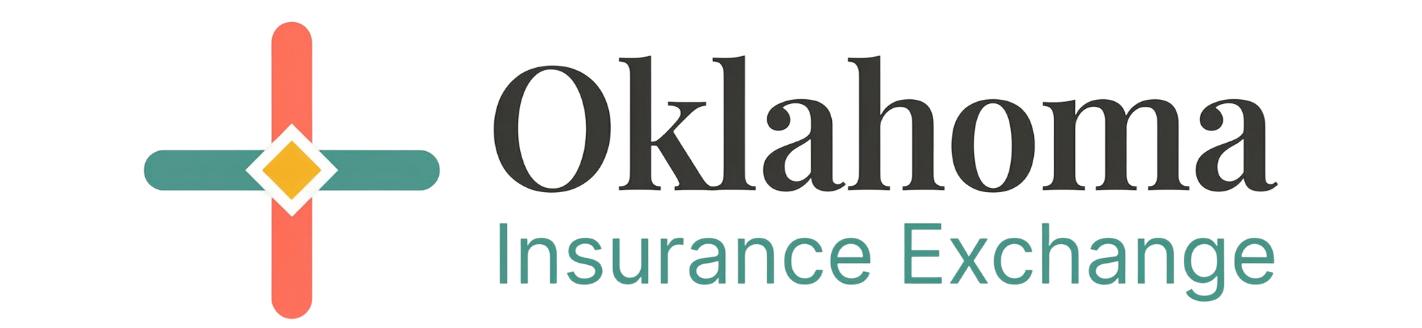 Logo of Oklahoma Insurance Exchange with a cross-shaped symbol featuring teal, orange, and yellow diamond elements.
