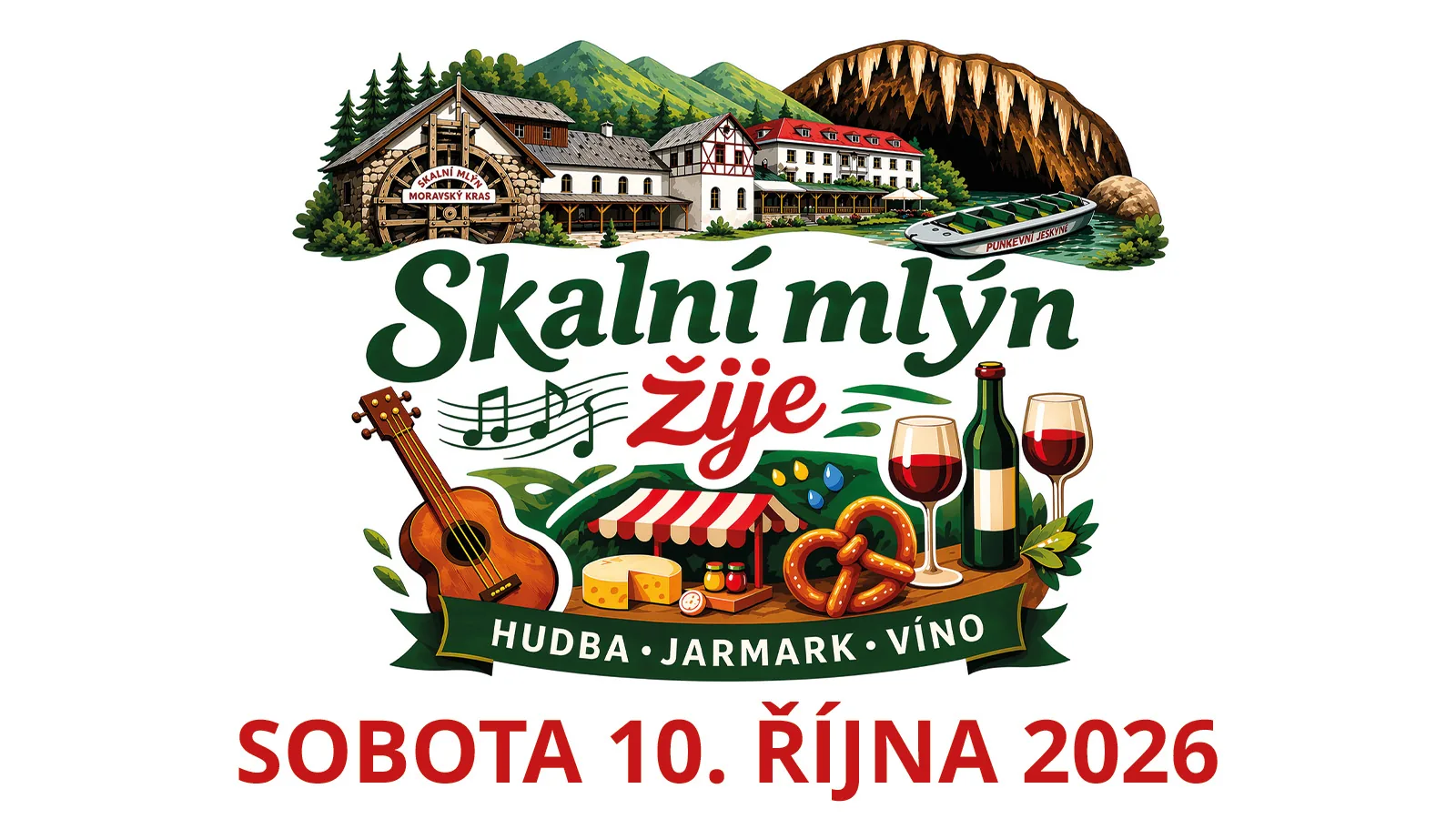 Skalní mlýn žije – hudba, jarmark a víno, sobota 10. října 2026