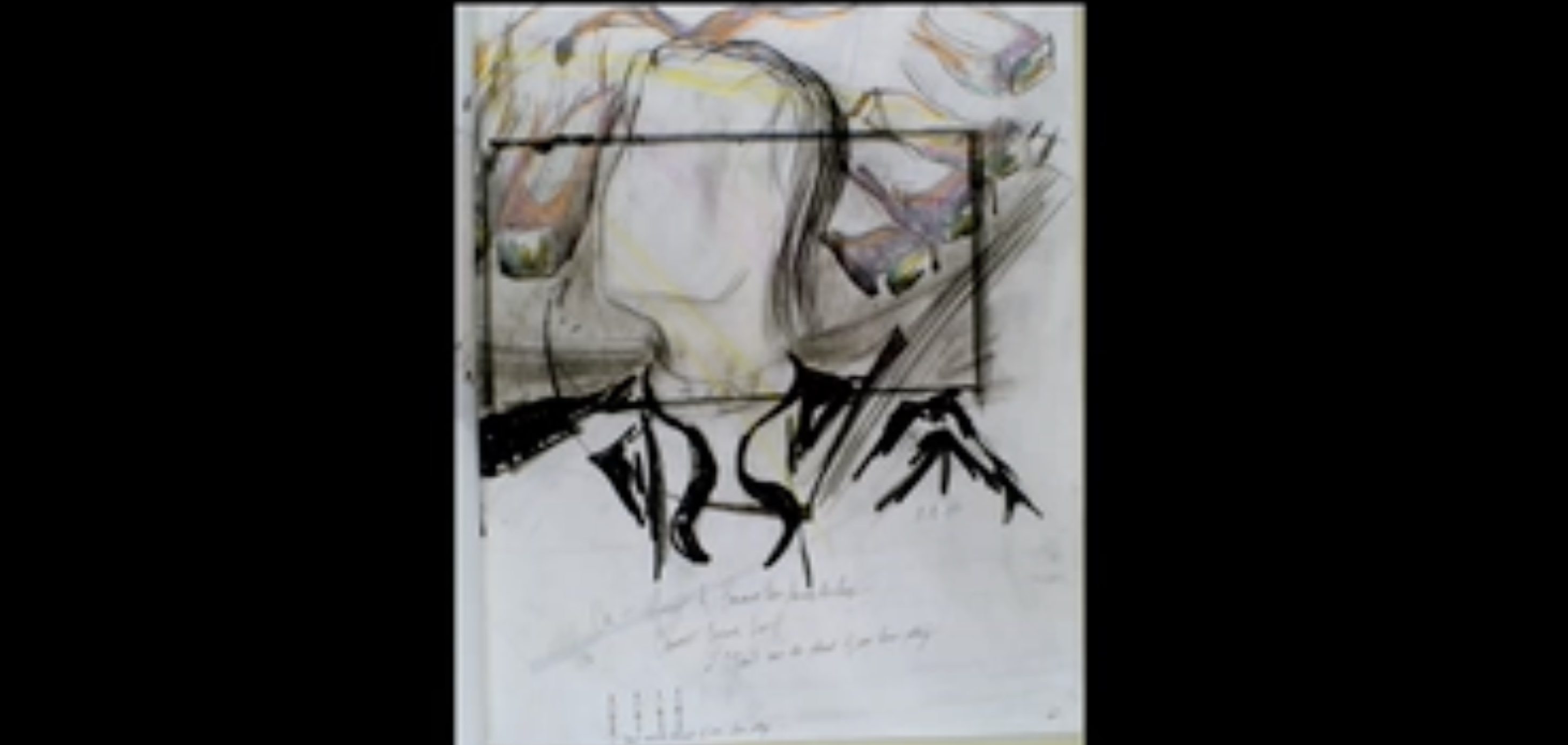Hand-drawn storyboard illustration with rough cinematic concept sketching