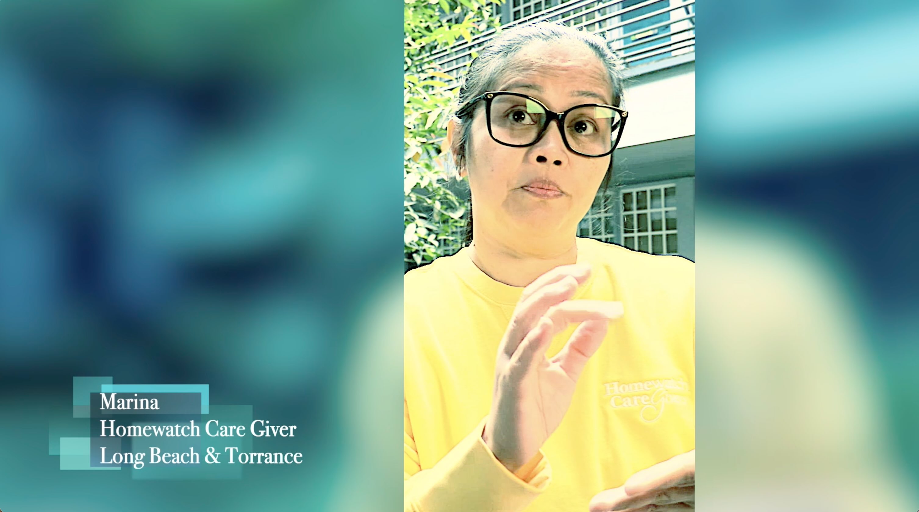 Documentary-style portrait of woman outdoors in bright teal cinematic lighting