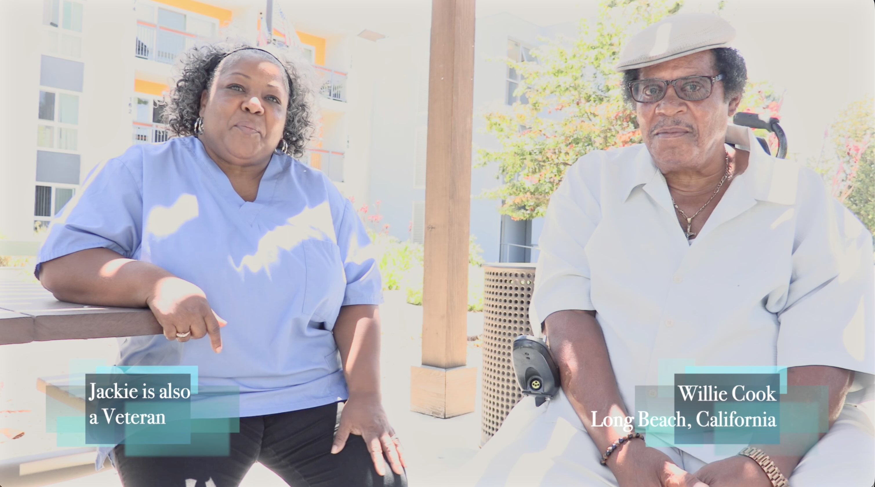 Two-person outdoor conversation during corporate branding interview