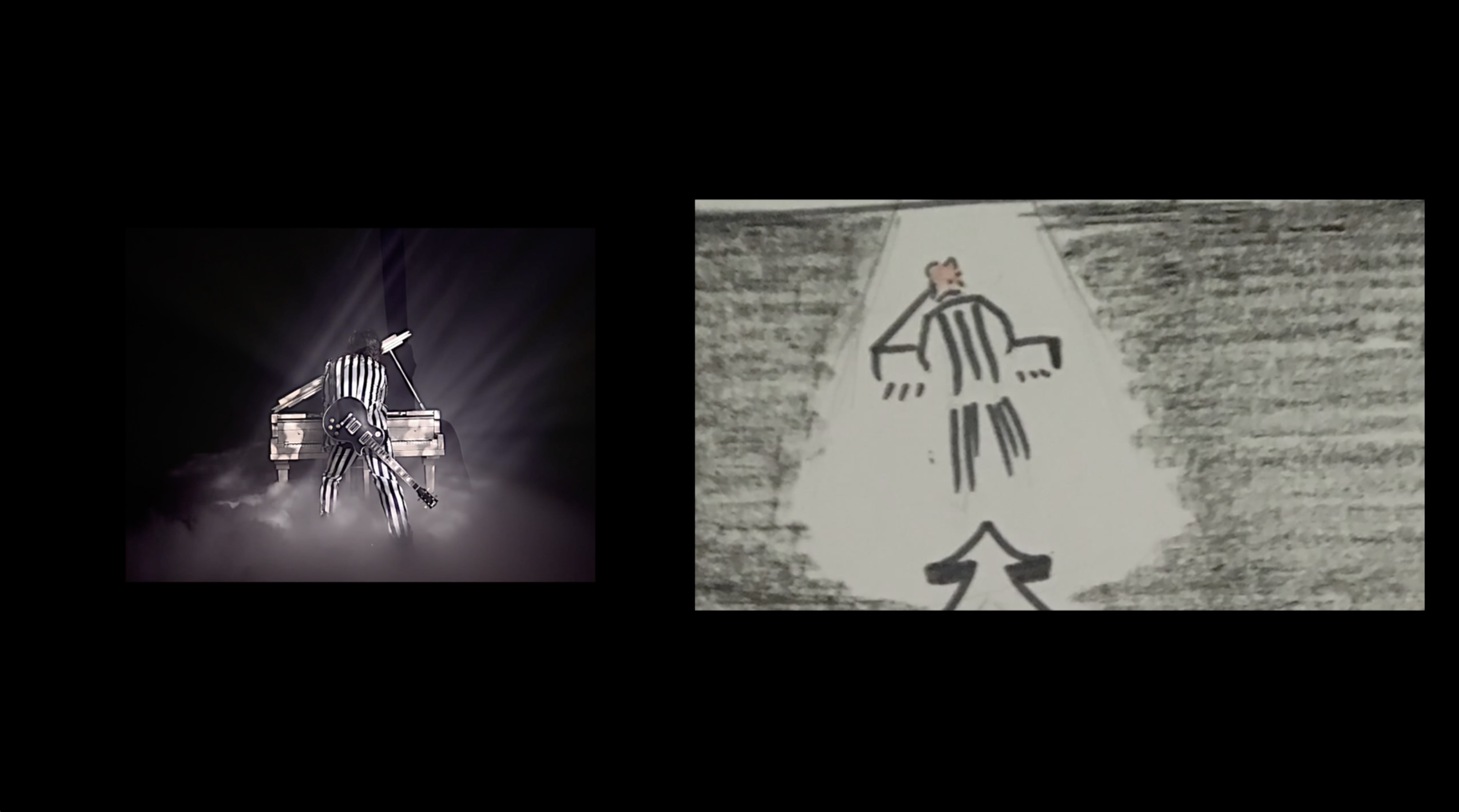 Frame from music video next to corresponding storyboard