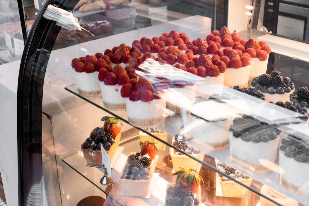 Cakes and desserts in the case