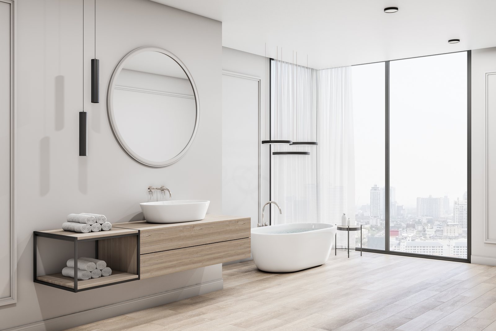 A bright, spacious modern bathroom