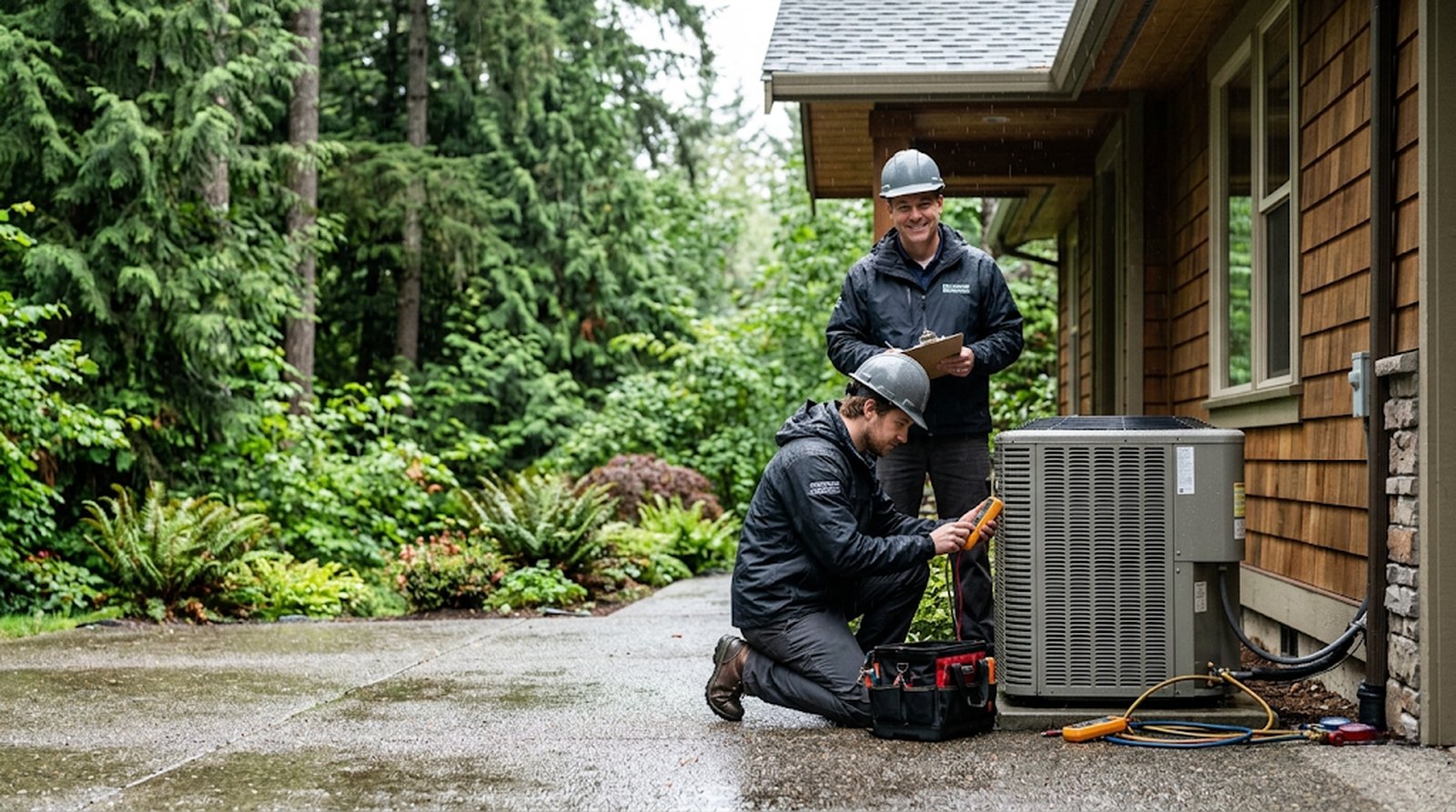 An air-conditioning condenser unit at a home