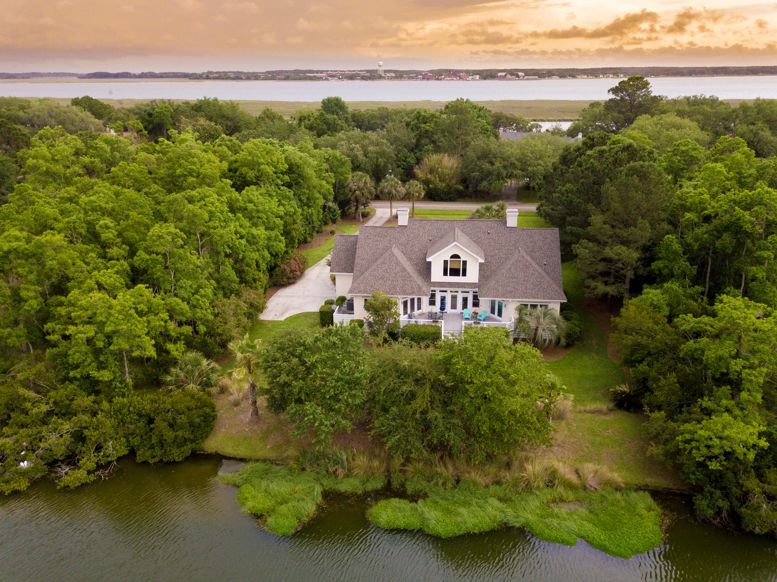 A home with a new roof at sunset