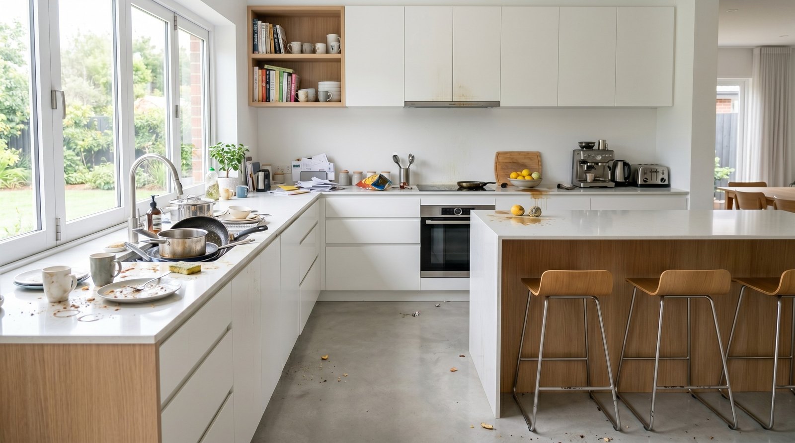 Kitchen before — needs a clean
