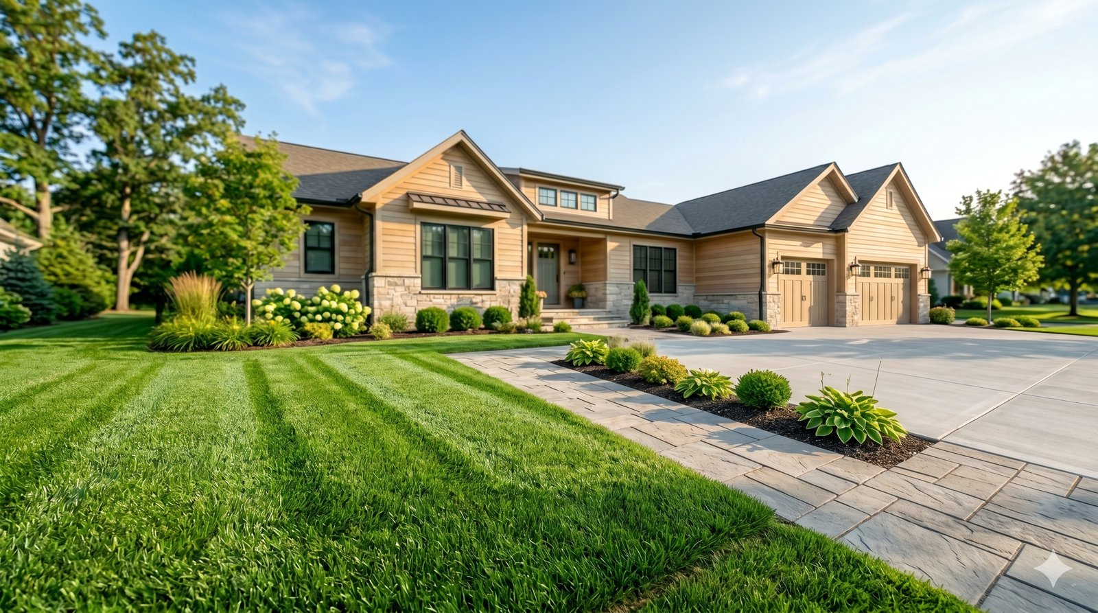 A freshly striped, mowed green lawn