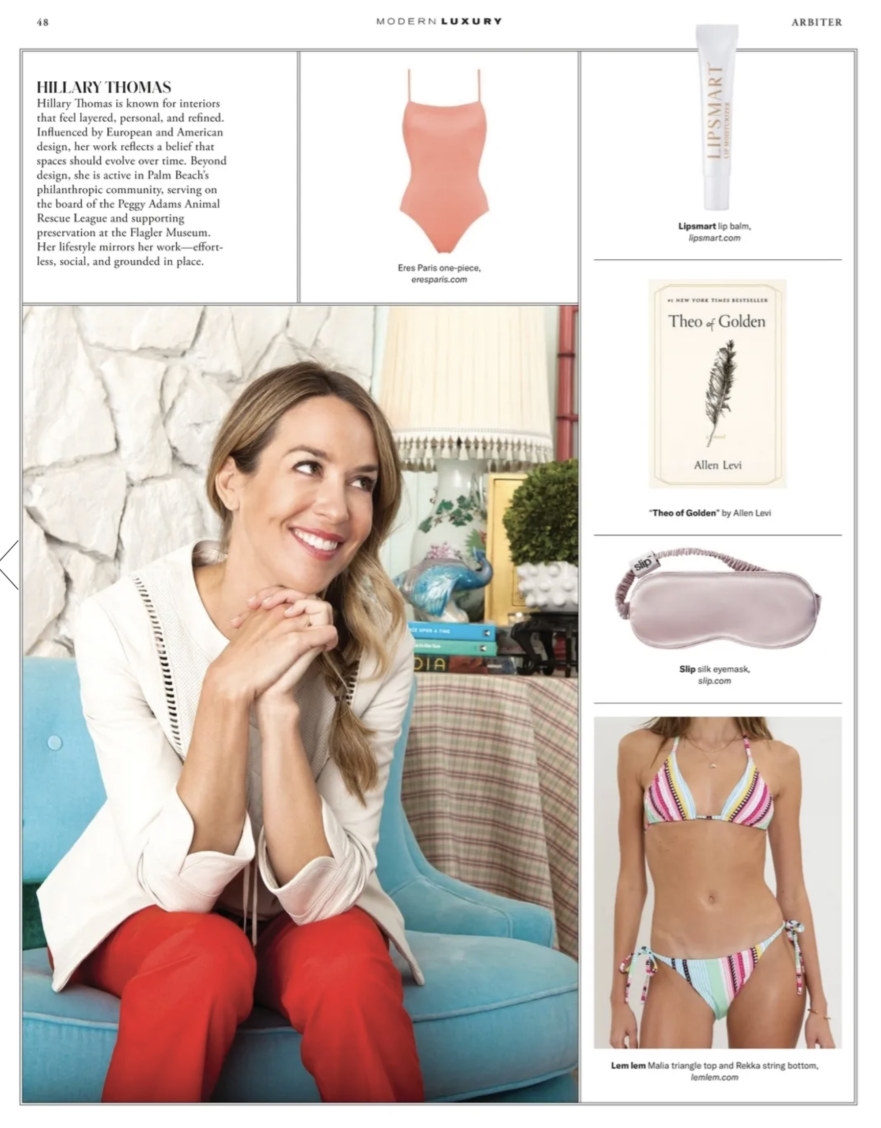 Hillary Thomas feature in Modern Luxury Palm Beach, Arbiter section