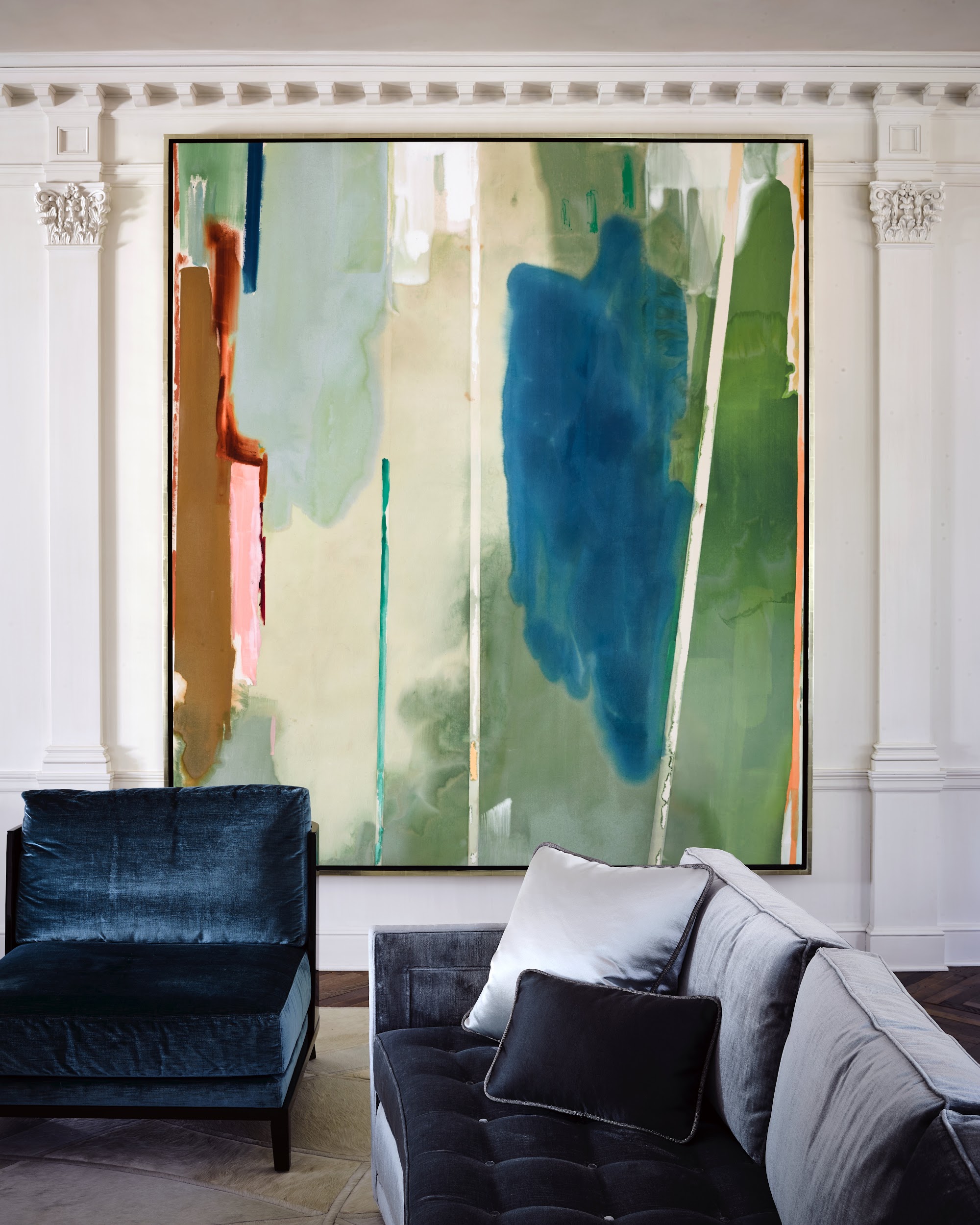 San Francisco Tudor living room with contemporary art by Hillary Thomas